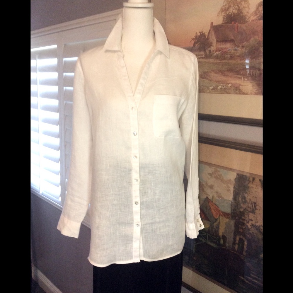Sigrid Olsen White Linen Tunic Shirt Sz. M